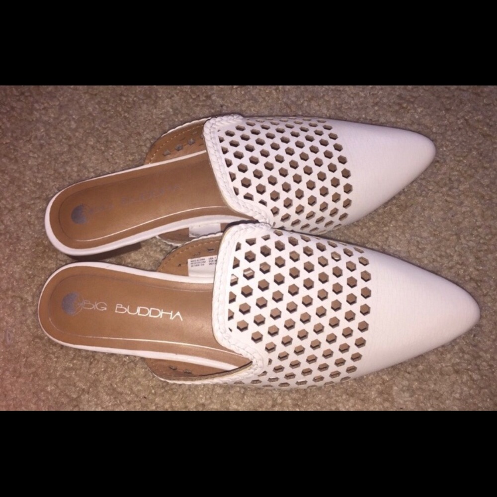 White Laser Cut Pointed Mules